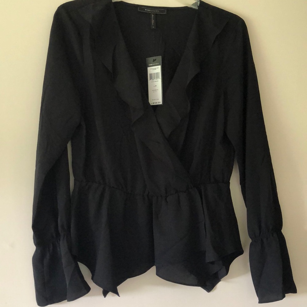 BCBG NWT Black Faux Wrap Top Medium